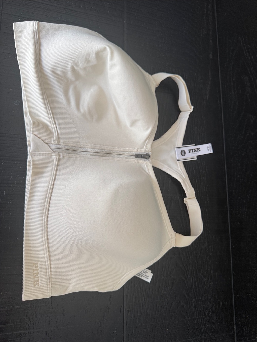 Pink Victoria Secret beige front zip racer back sports bra